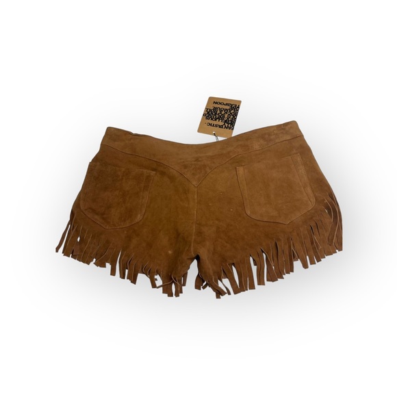 new One Teaspoon 𖤐 Morrison Festival Boho Fringed Suede Shorts 𖤐 Tan 𖤐 S 8AU - Picture 3 of 16